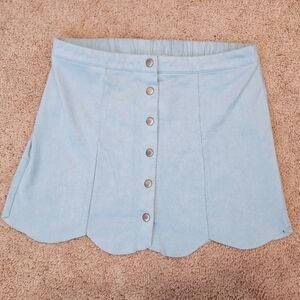 Forever 21 Girls Light Blue Suede Button Up Scalloped Mini Skirt